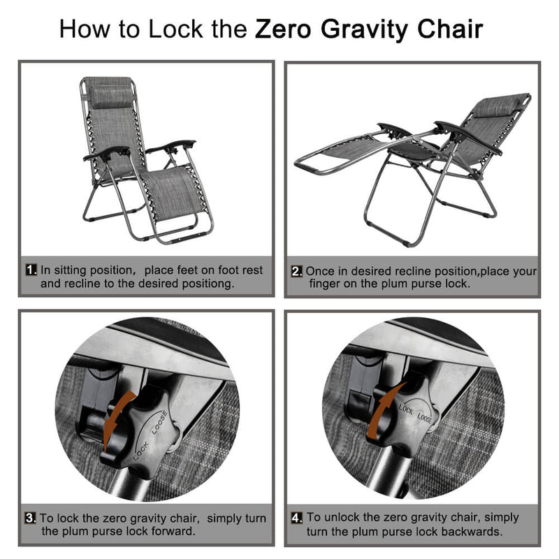 2 Pieces Zero Gravity Lounge Chair with Portable Cup Holder Table