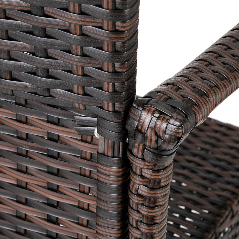 2-Piece Outdoor PE Rattan Wicker Chairs, High Bar Stool Chair, Patio Furniture Set with Armrest and Footrest, Brown