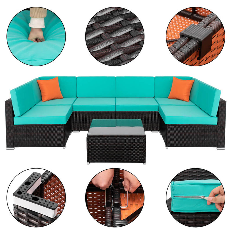 7 Piece Patio Rattan Sectional Sofa Set Outdoor Furniture