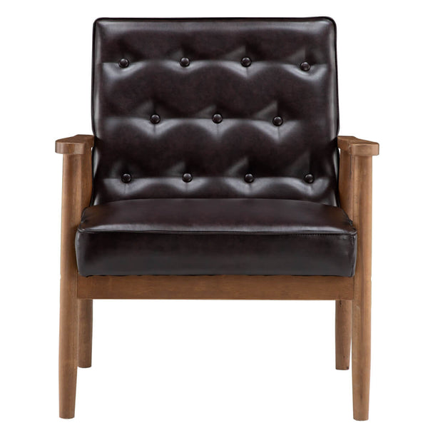 Retro Modern Wooden Single Chair Brown PU