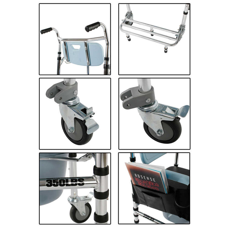 4 in 1 Multifunctional Aluminum Elder People Commode Chair Bath Chair Light Blue