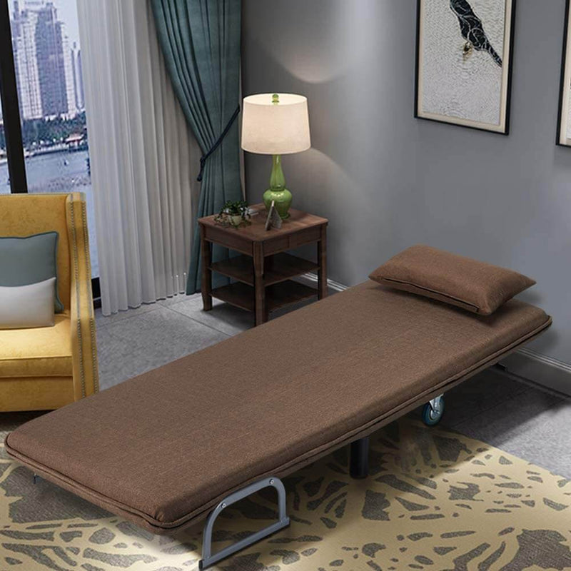 Convertible Chair Bed, Folding Arm Chair Sleeper, 5 Position Recliner with Pillow, Brown