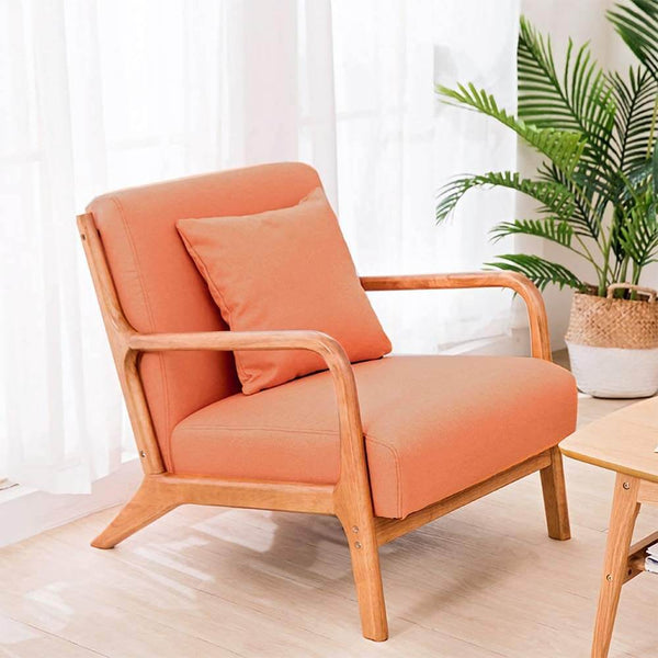 Lounge Arm Chair Mid Century Modern Accent Chair Wood Frame Armchair, Orange