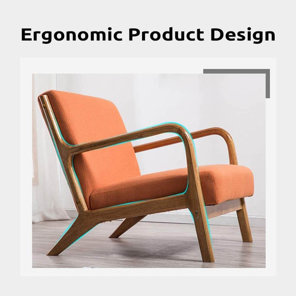 Lounge Arm Chair Mid Century Modern Accent Chair Wood Frame Armchair, Orange