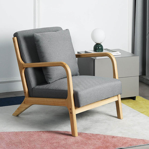 Lounge Arm Chair Mid Century Modern Accent Chair Wood Frame Armchair, Gray