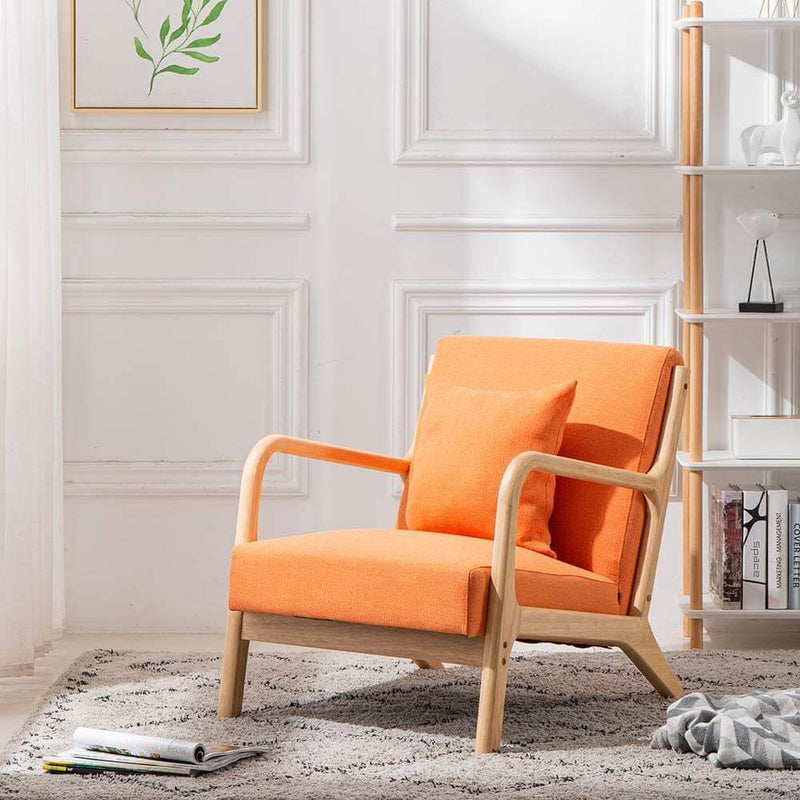 Lounge Arm Chair Mid Century Modern Accent Chair Wood Frame Armchair, Orange