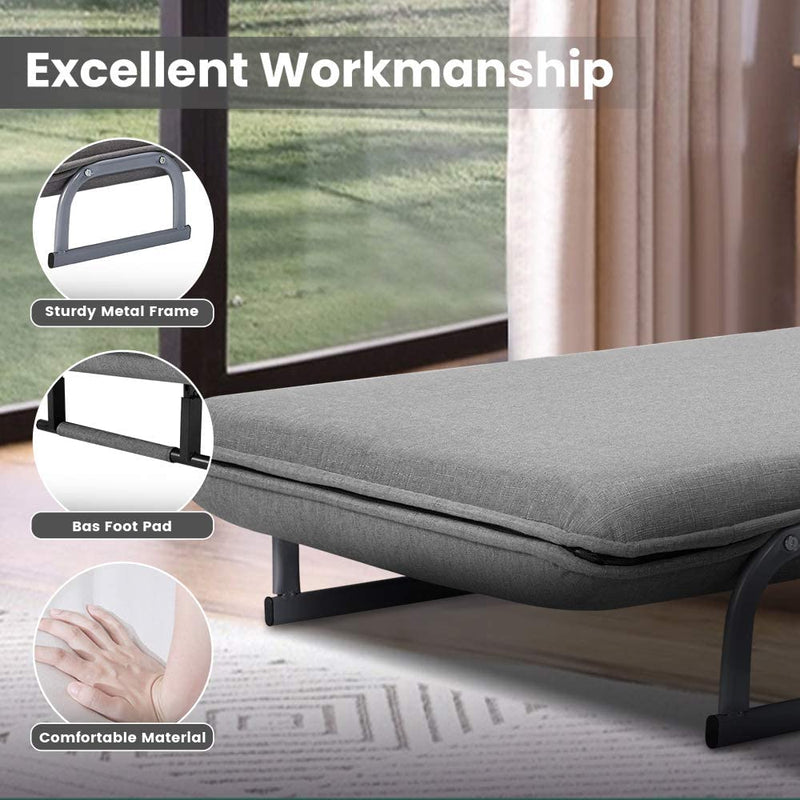 Convertible Chair Bed, Folding Arm Chair Sleeper, 5 Position Recliner with Pillow, Gray