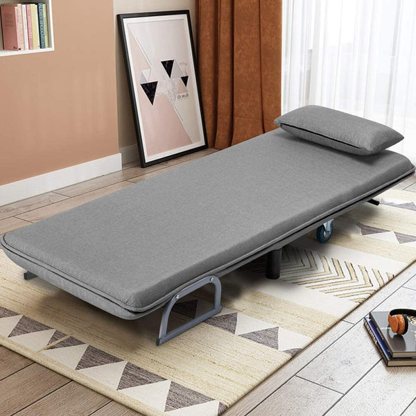 Convertible Chair Bed, Folding Arm Chair Sleeper, 5 Position Recliner with Pillow, Gray