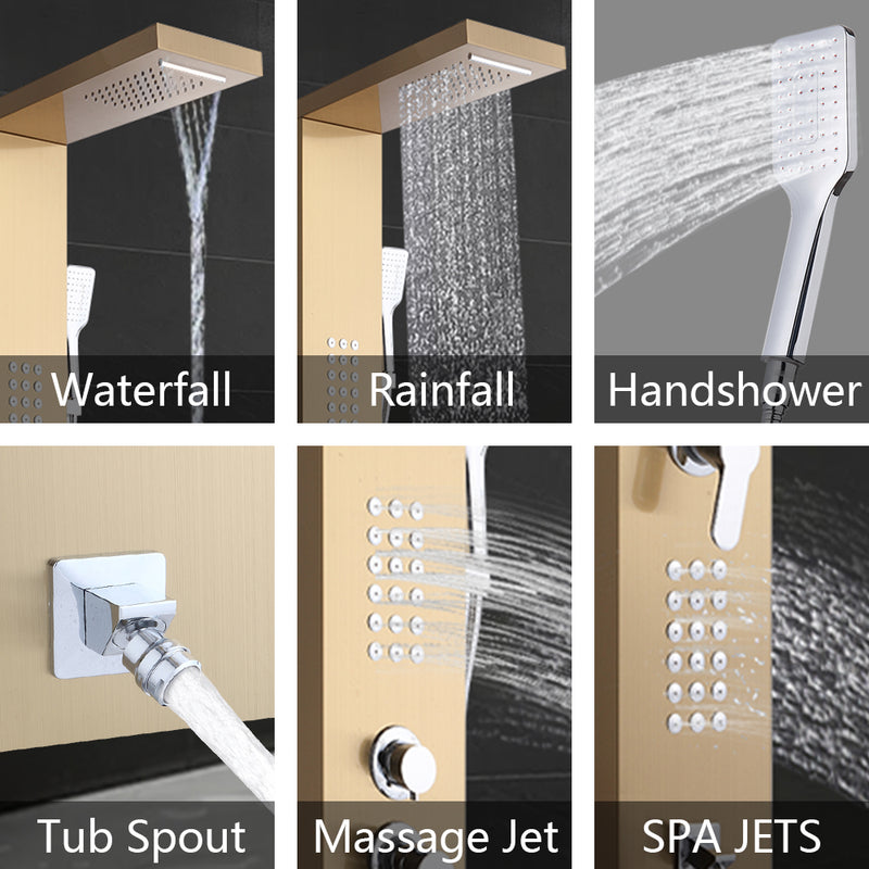 Shower Panel Shower System Stainless Steel Multi-Function Gold 18 Holes 48 inch