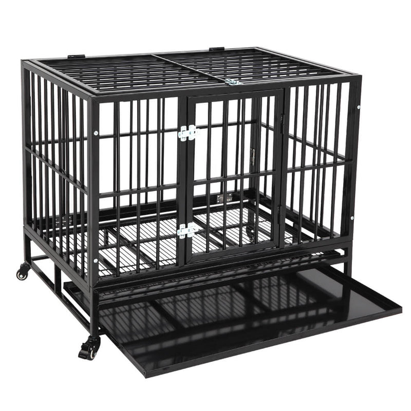 36” Heavy Duty Dog Cage Crates Metal Dog or Pet Crate Kennel with Tray Black