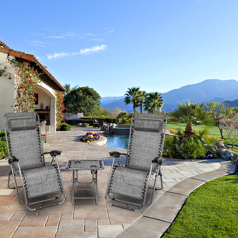 2 Pieces Zero Gravity Lounge Chair with Portable Cup Holder Table