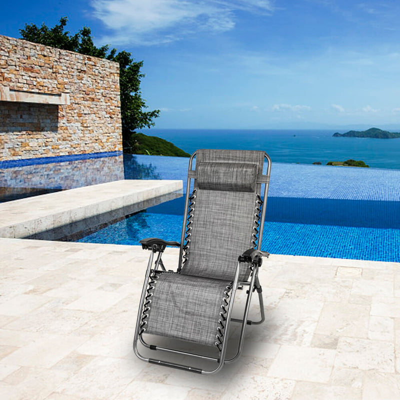 2 Pieces Zero Gravity Lounge Chair with Portable Cup Holder Table