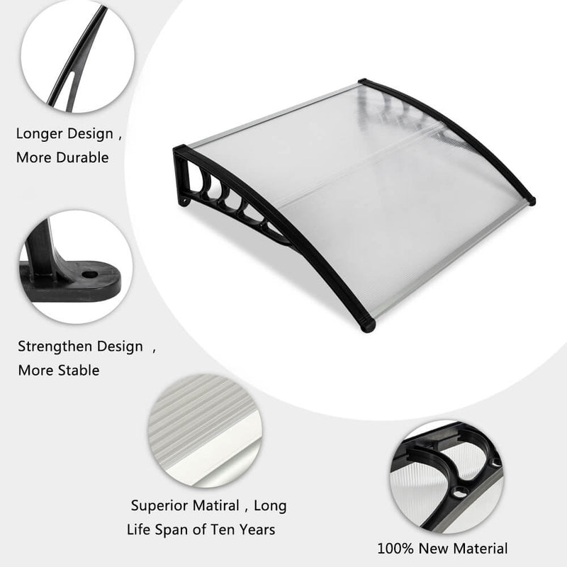 40" x 40" Front Door Awnings Canopies, Polycarbonate Window Awning Cover, Patio Eaves Canopy Decorator