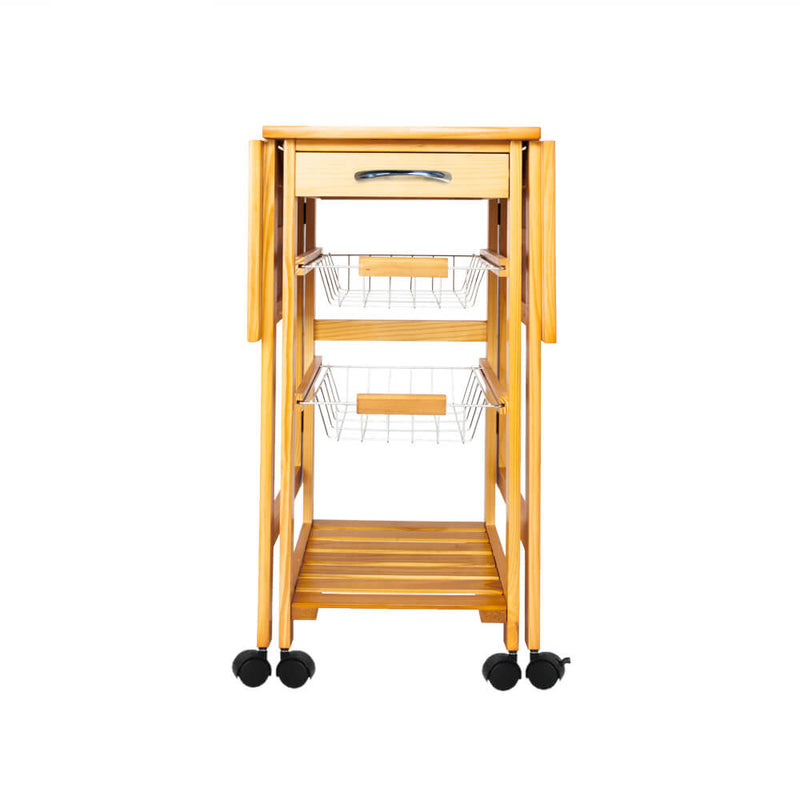 Portable Rolling Drop Leaf Kitchen Storage Trolley Cart Island Sapele Color
