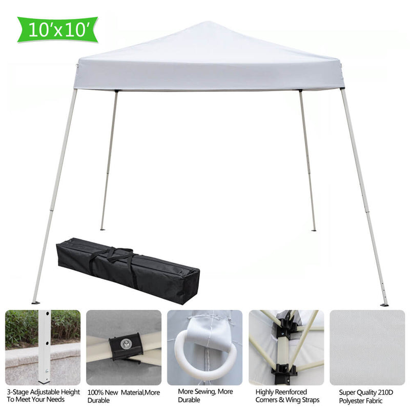 Outdoor Canopy Tent 10 x 10 ft Portable Waterproof Sun Shelter Tents with Carry Bag, White