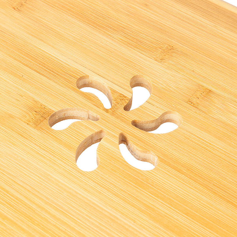 Double Flowers Engraving Adjustable Bamboo Computer Desk, 21 inches
