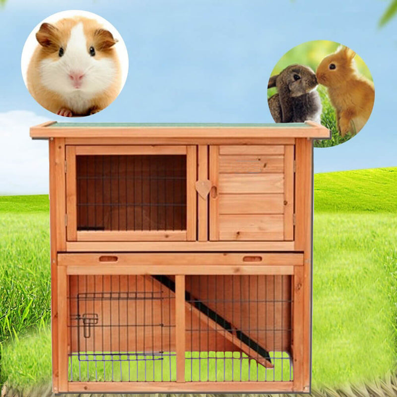 36 inches Waterproof 2 Tiers Pet Hutch Wood Color