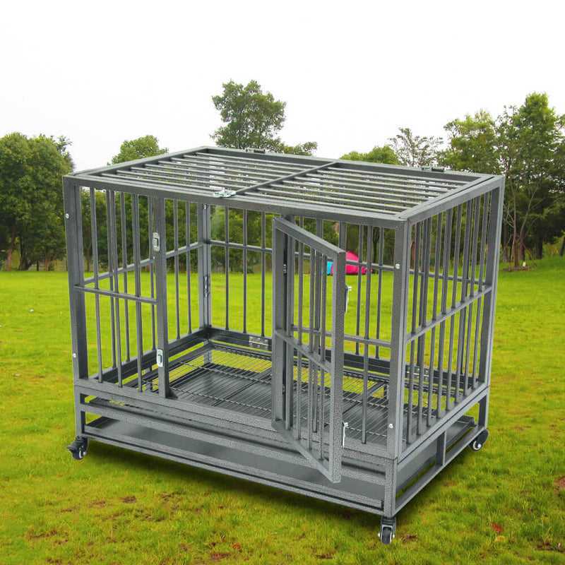 36” Heavy Duty Dog Cage Crates Metal Dog or Pet Crate Kennel with Tray Silver