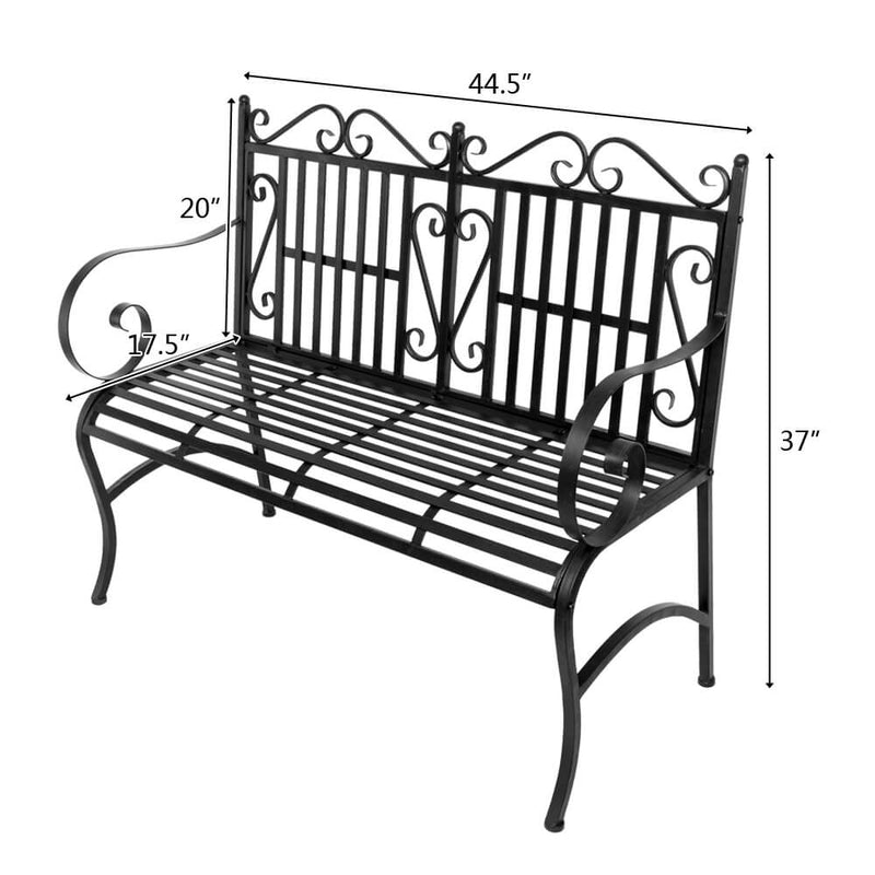 2-Seat Foldable Outdoor Patio Garden Bench Porch Chair with Steel Frame Solid Construction
