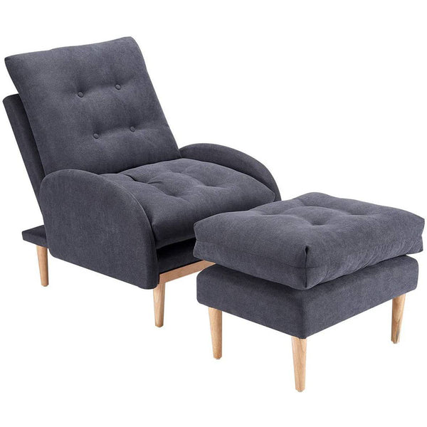 Sofa Chair with Ottoman Fabric Lounge Recliner Adjustable Backrest Grey Blue