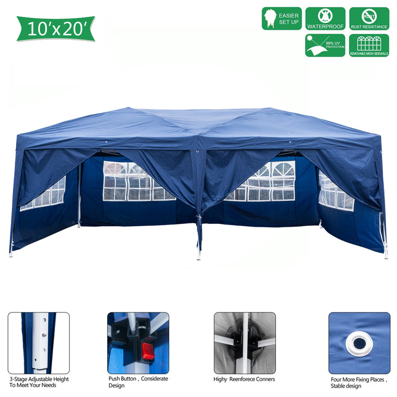 Homhum 10 x 20 ft Waterproof Folding Canopy Tent with Four Windows, Blue