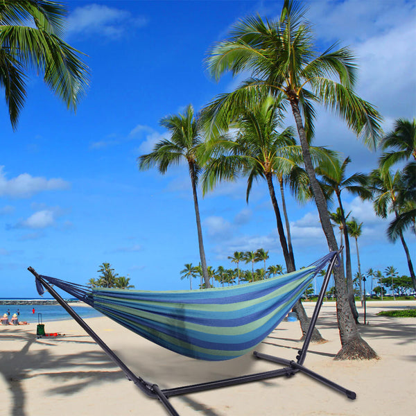 Portable Outdoor Polyester Hammock Set Blue & Green