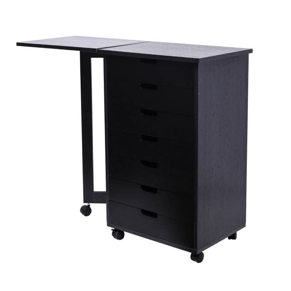 Wood Halifax Storage Filing Cabinet Mobile 7 Drawer with Desk Storage Cabinet Black