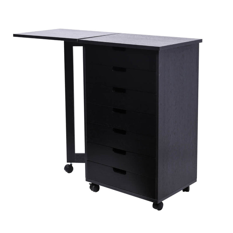 Wood Halifax Storage Filing Cabinet Mobile 7 Drawer with Desk Storage Cabinet Black