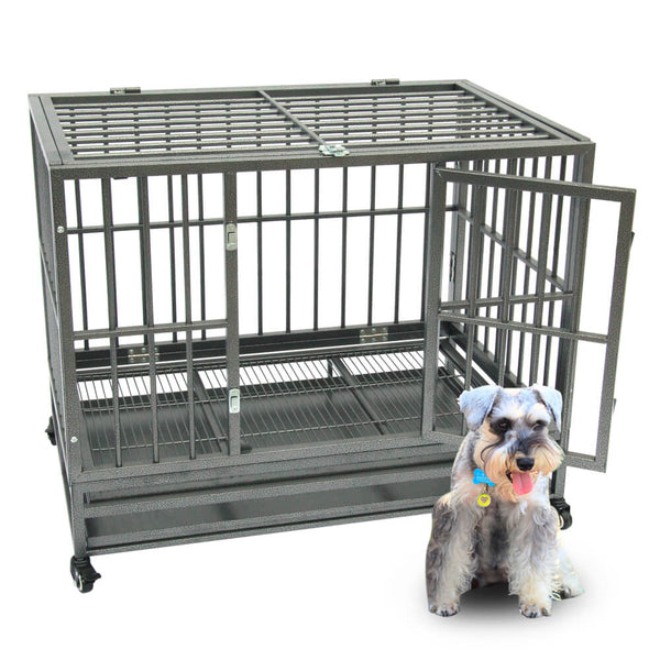 36” Heavy Duty Dog Cage Crates Metal Dog or Pet Crate Kennel with Tray Silver