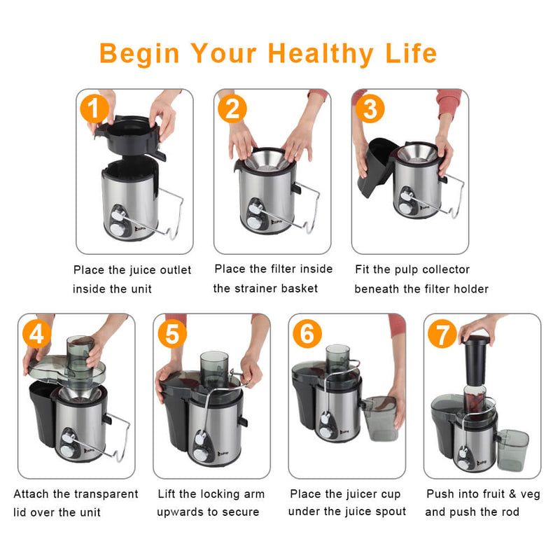 Large Caliber 600ML Juicer Machine Double Gear Easy to Clean Electric Juicer
