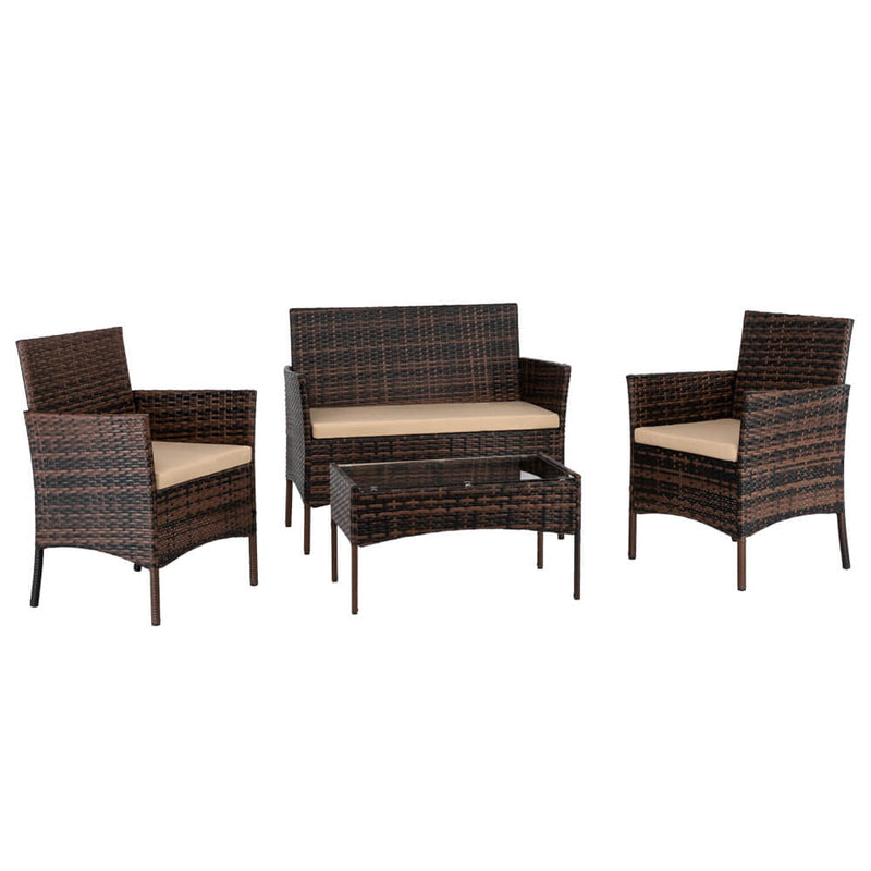 4 Pieces Outdoor Conversation Set Patio Dining Set Rattan Sofa Set Brown Gradient