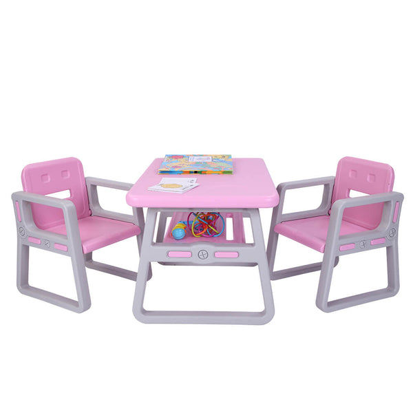 Multipurpose Kids 3-Pieces Table and Chair Set Certified Safe and Easy Clean Pink