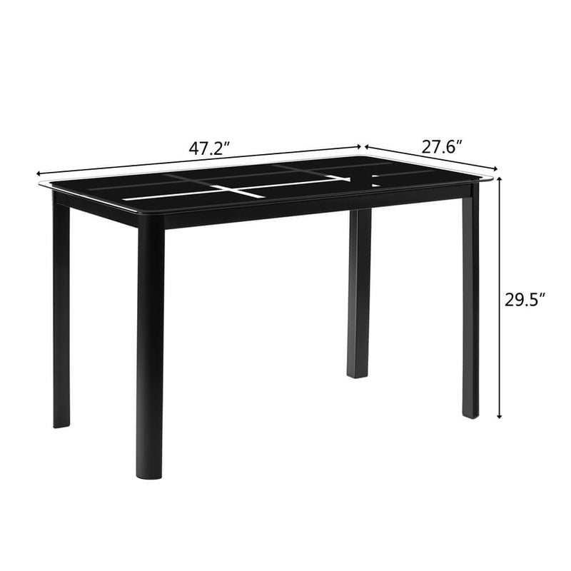 Rectangle Tempered Glass Dining Table with Nine Block Box Pattern Black
