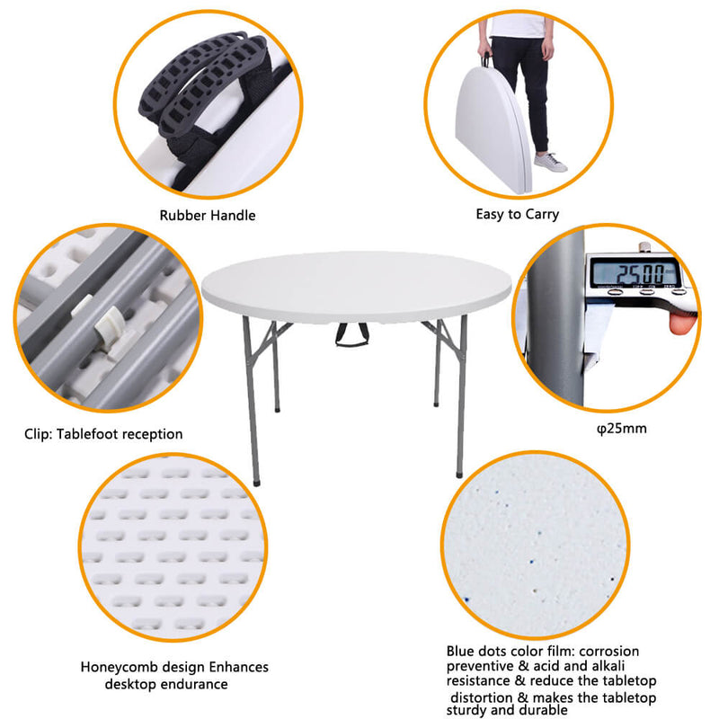 48 inches Round Folding Table Outdoor Folding Utility Table White
