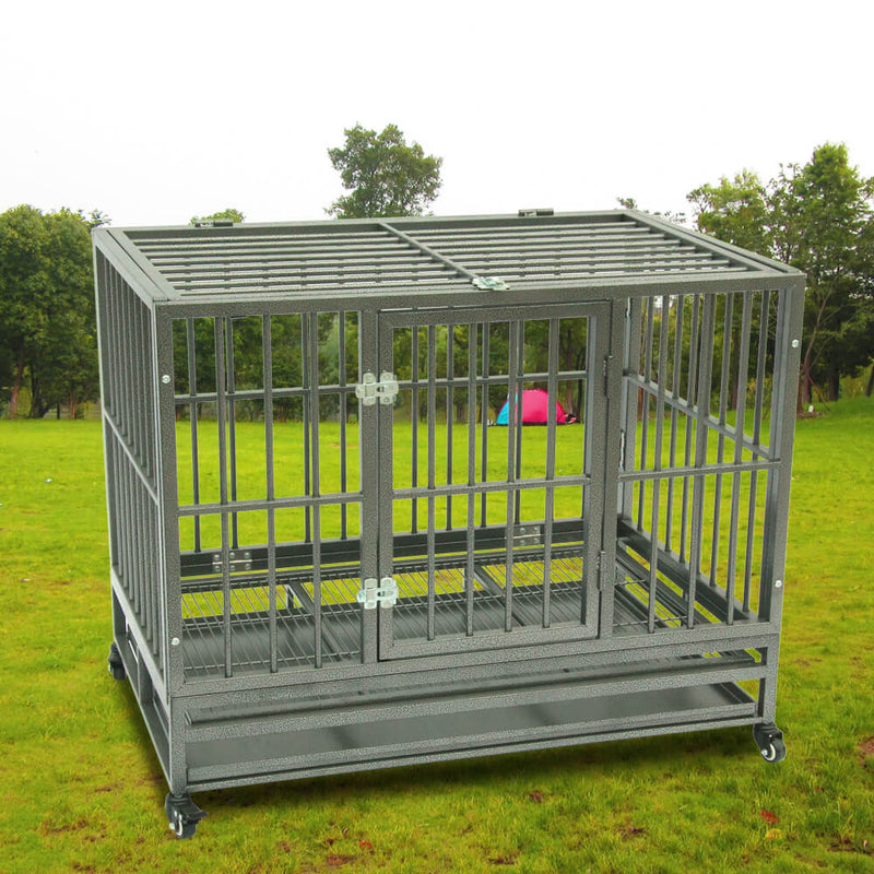 36” Heavy Duty Dog Cage Crates Metal Dog or Pet Crate Kennel with Tray Silver