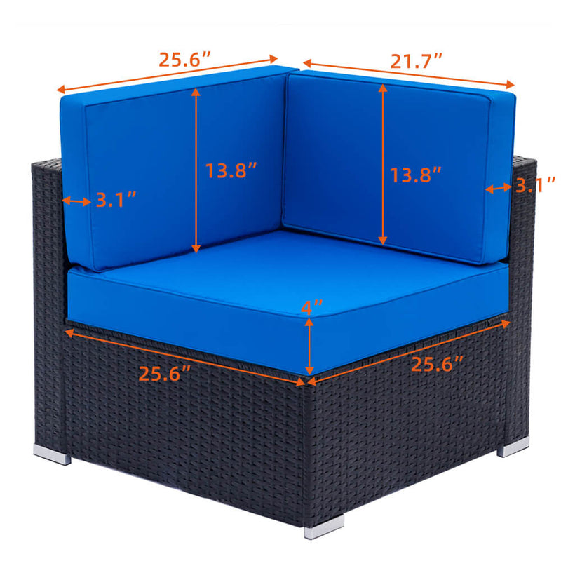 Fully Equipped Weaving Rattan Sofa Set with 1pcs Corner Sofas & 4pcs Single Sofas & 1 pcs Coffee Table Black