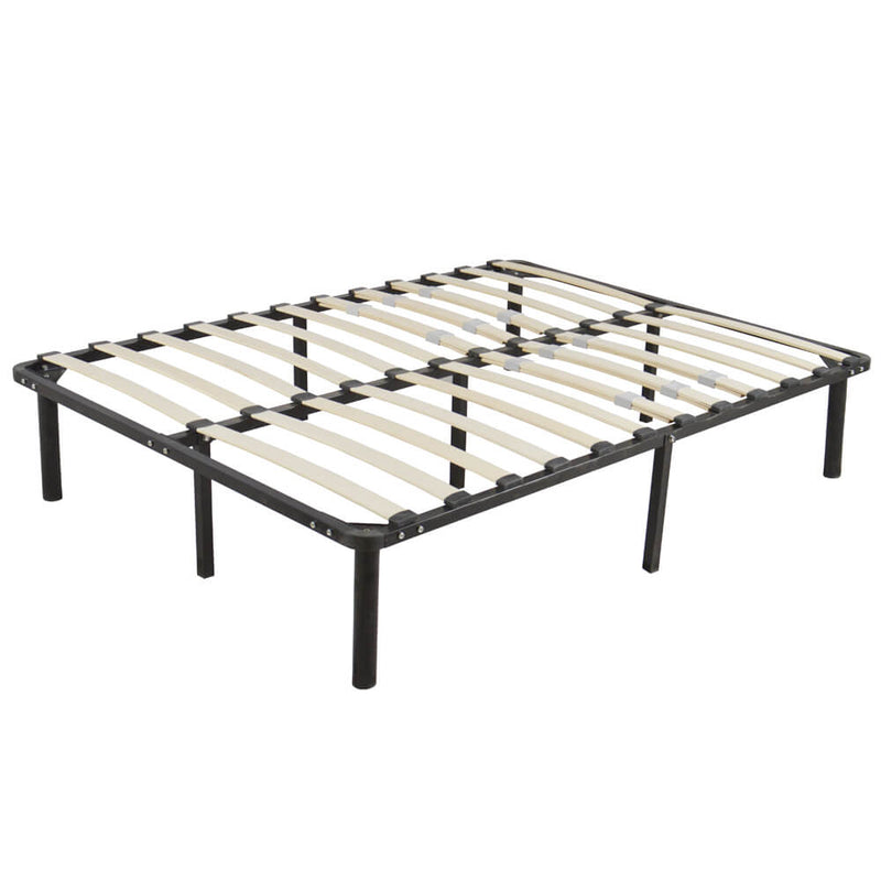 Wooden Slat and Iron Stand Queen Size Bed Black