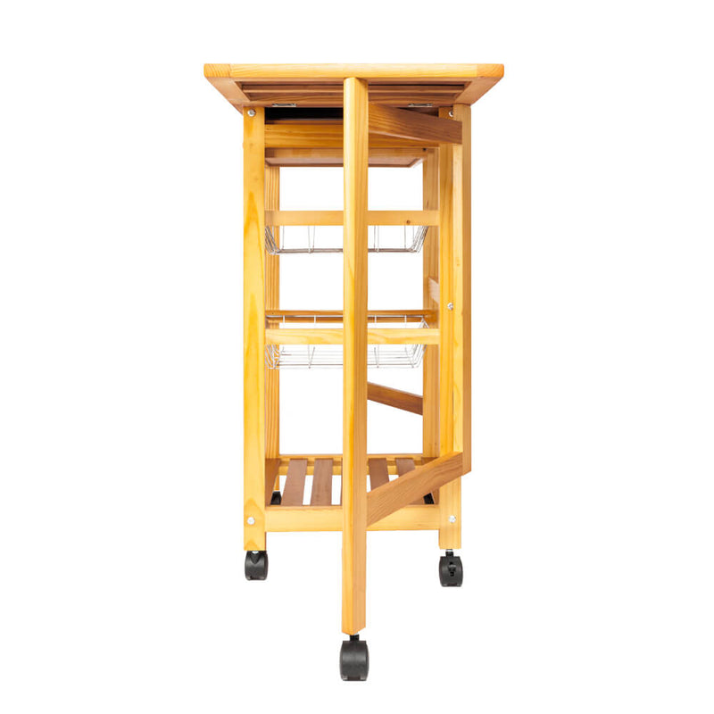 Portable Rolling Drop Leaf Kitchen Storage Trolley Cart Island Sapele Color