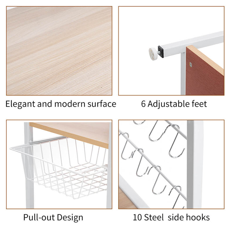 Utility Storage Shelf 35.5 inches Microwave Stand with 10 Hooks