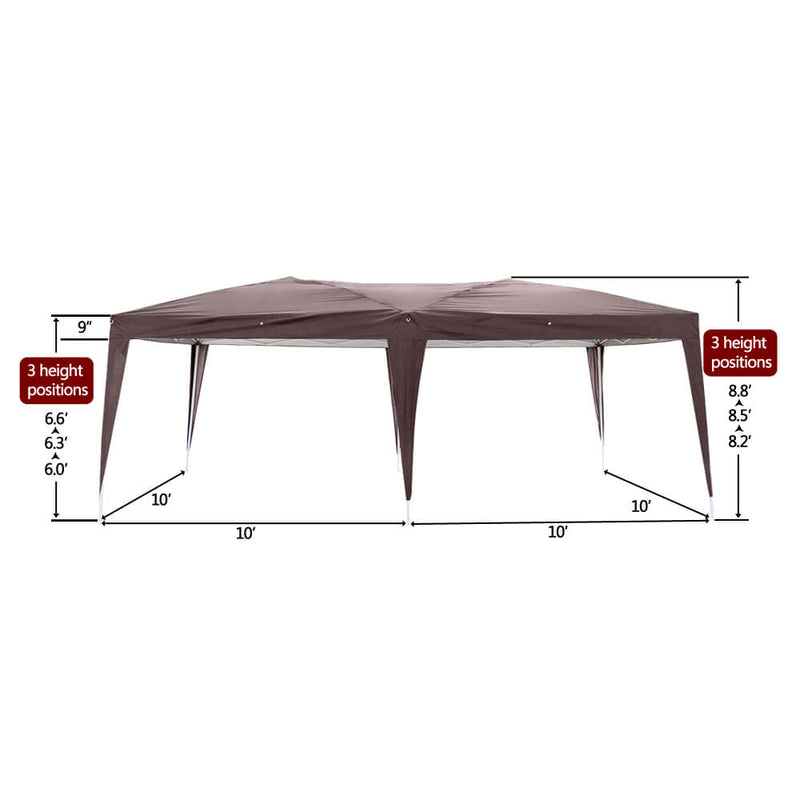 Homhum Waterproof Foldable Canopy Tent 10 x 20ft with Carry Bag for Party Camping, Dark Coffee