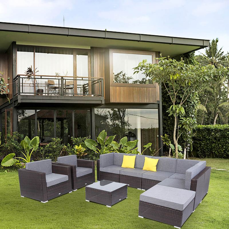 9 Pcs Outdoor Furniture Rattan Wicker Sofa Patio Couch Set