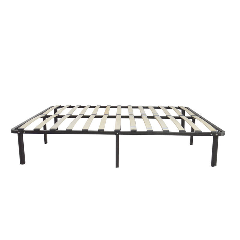 Wooden Slat and Iron Stand Queen Size Bed Black