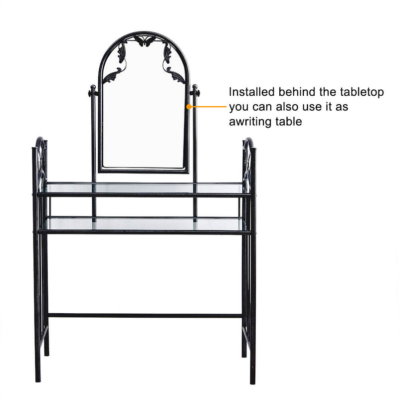 Retro Leaf Pattern Iron Dresser with Back Dressing Stool Bronze