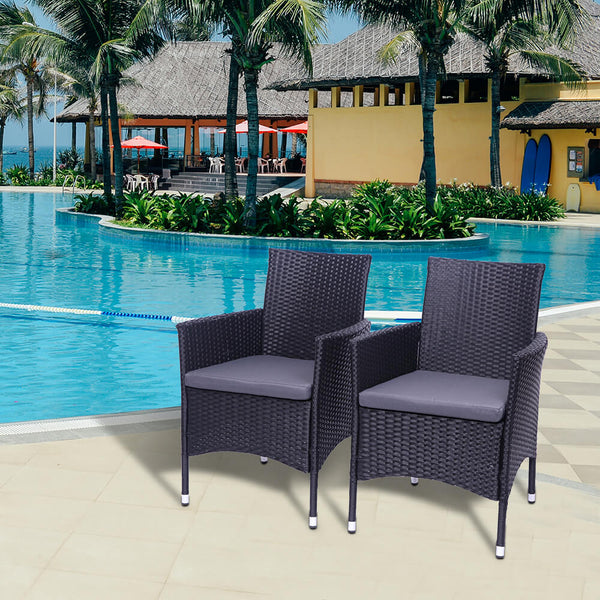2-Piece Single Backrest Patio Dining Chairs, Rattan Sofa Conversation Set with Cushions, Black