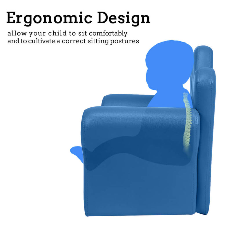 Kids Sofa With Upholstered Armchair with Ottoman Embedded Crystal Blue
