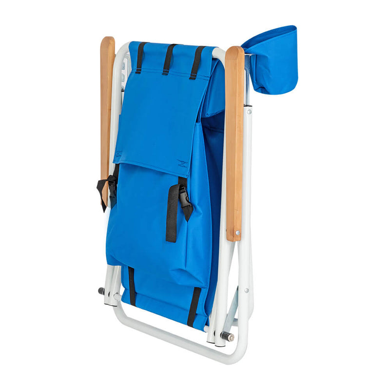 Backpack Folding Beach Chair, Camping Pool Chairs with Armrest & Padded Headrest Cup Holder Blue
