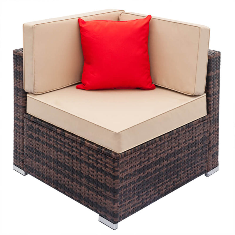 6 Pieces Sectional Rattan Sofa Set with 2pcs Corner Sofas & 3pcs Single Sofas & 1 pcs Coffee Table Brown Gradient