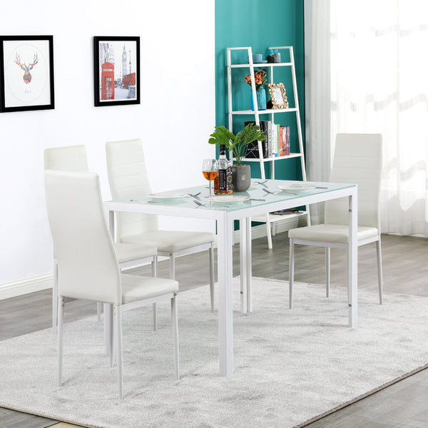 Simple Assembled Tempered Glass & Iron Dinner Table White