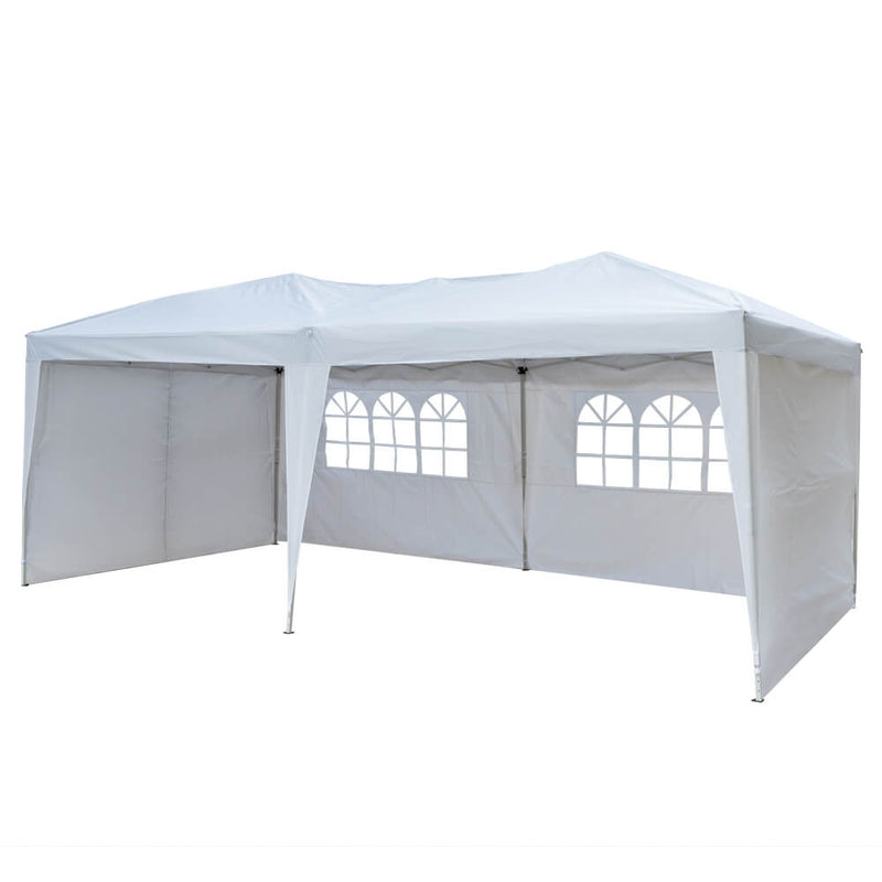 Foldable Canopy Tent with Carry Bag Four Sides 2 Windows White 10 x 20 ft