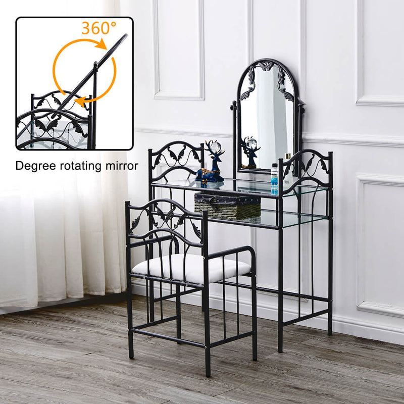 Retro Leaf Pattern Iron Dresser with Back Dressing Stool Bronze